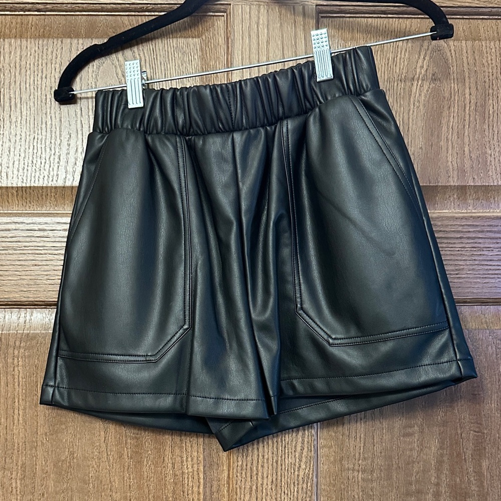Steve Madden High Waist Black Leather Shorts